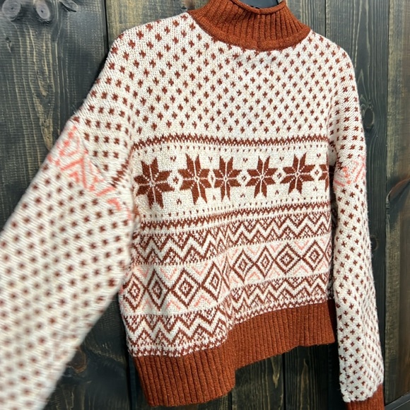 American Eagle Fair Isle Oversized Sweater S Vtg Retro Cropped Mock Cozy Preppy - Picture 6 of 9